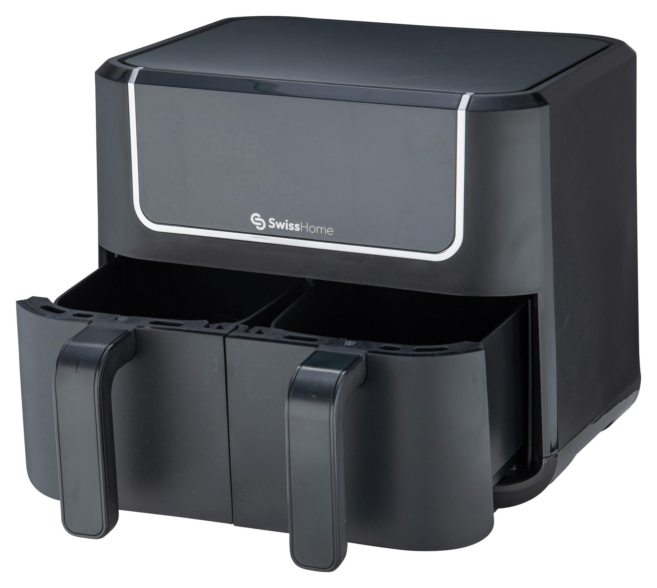 SWISS HOME Doppel-Heißluftfritteuse SH-6931 schwarz Kunststoff B/H/L: ca. 24x28x32 cm ca. 3 l BLACK DARK - schwarz (32,00/24,00/28,00cm) - SWISS HOME