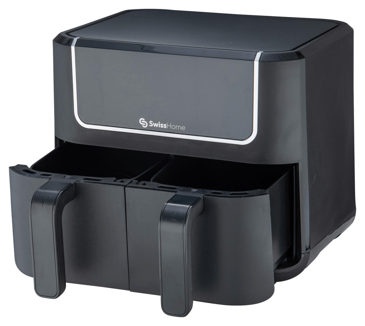SWISS HOME Doppel-Heißluftfritteuse SH-6931 schwarz Kunststoff B/H/L: ca. 24x28x32 cm ca. 3 l BLACK DARK - schwarz (32,00/24,00/28,00cm) - SWISS HOME
