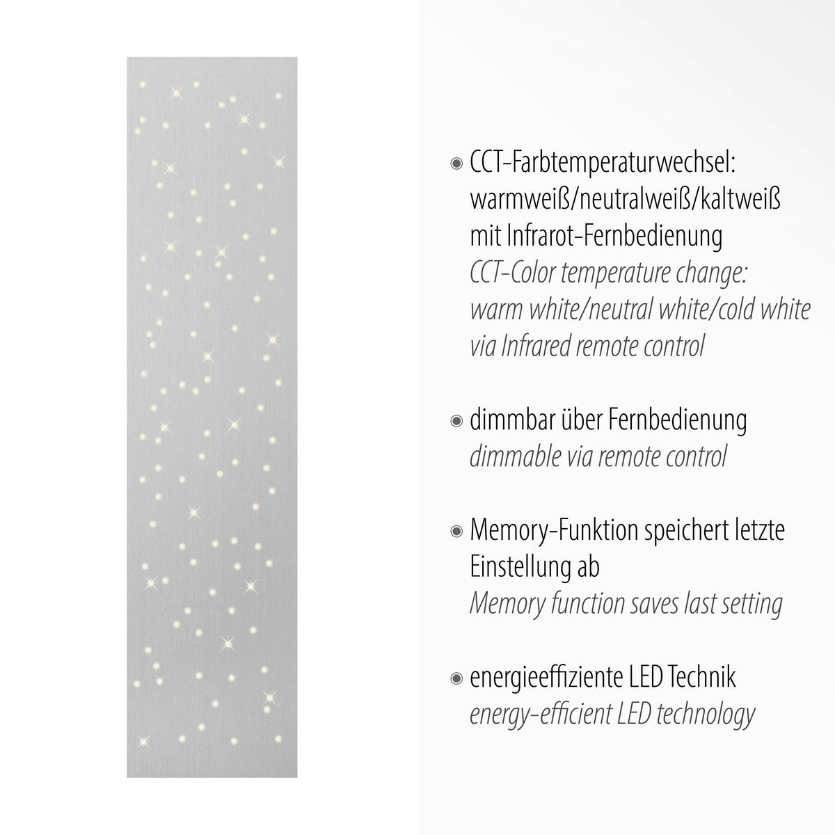 Just Light LED-Deckenleuchte SPARKLE 14672-55 stahlfarbig Metall B/H/T: ca. 25x4x100 cm 1 Brennstellen SPARKLE - stahlfarbig (25,00/4,00/100,00cm) - Just Light