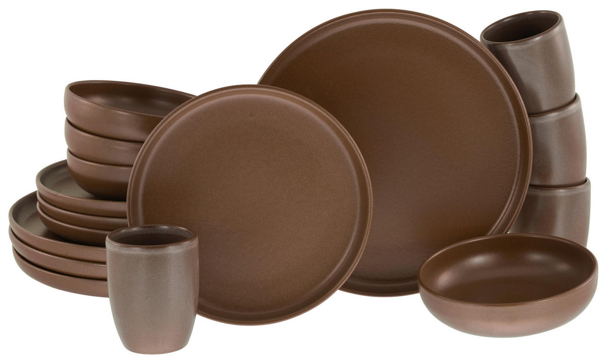 CreaTable Kombiservice Uno braun Steinzeug 16 tlg. Uno - braun - CreaTable