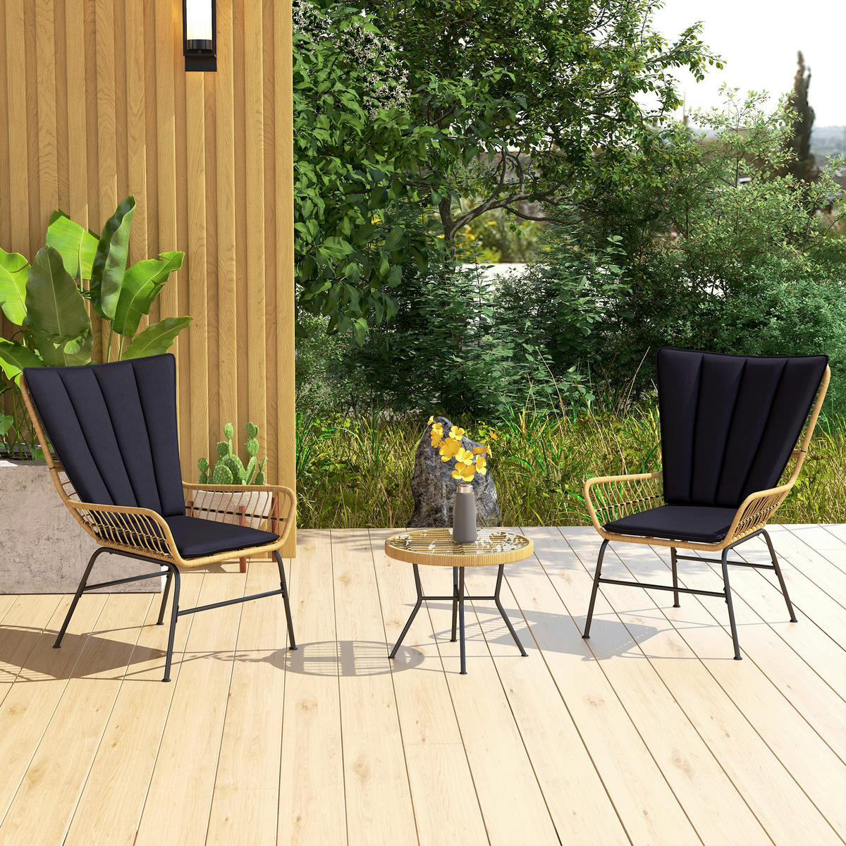 Outsunny Bistro-Set schwarz Polyrattan B/H/L: ca. 68x95x78 cm Bistro-Set - schwarz (78,00/68,00/95,00cm) - Outsunny