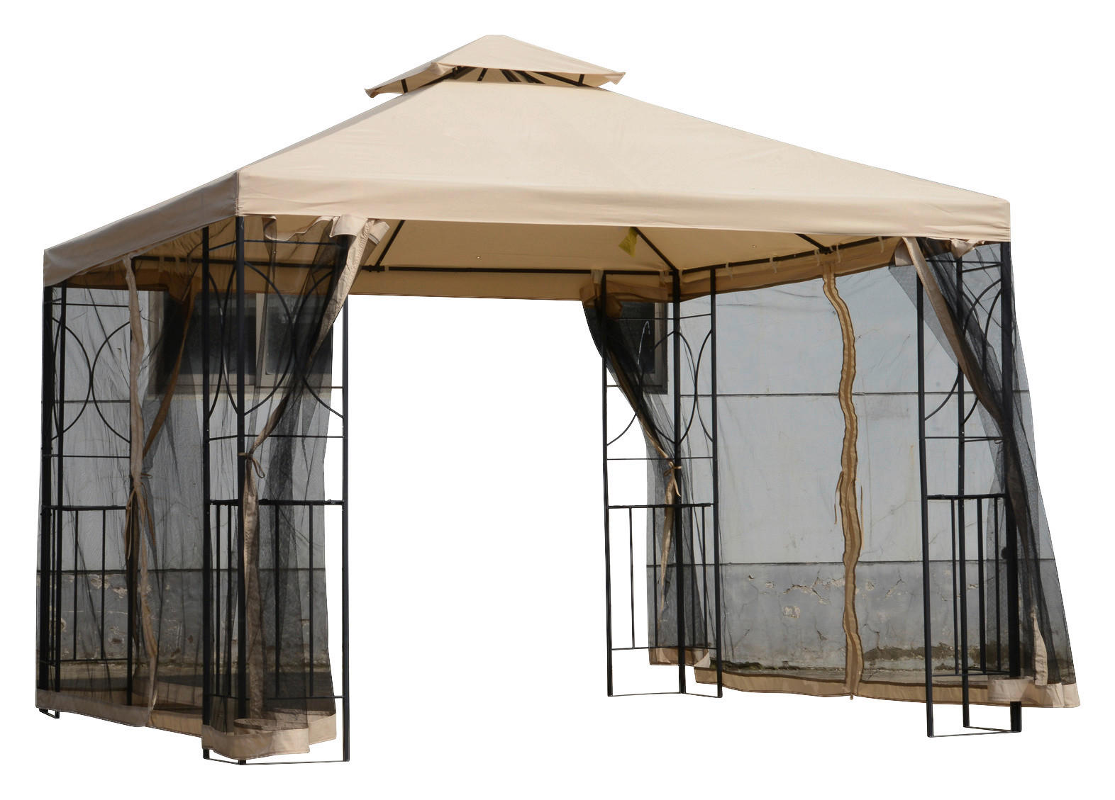 Outsunny Pavillon beige Metall B/H/T: ca. 300x278x300 cm Metallpavillon_mit_Moskitonetz - beige (300,00/278,00/300,00cm) - Outsunny