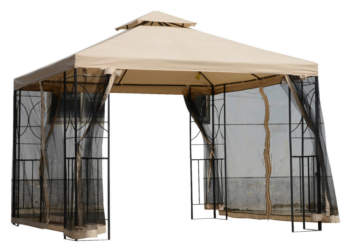 Outsunny Pavillon beige Metall B/H/T: ca. 300x278x300 cm Metallpavillon_mit_Moskitonetz - beige (300,00/278,00/300,00cm) - Outsunny