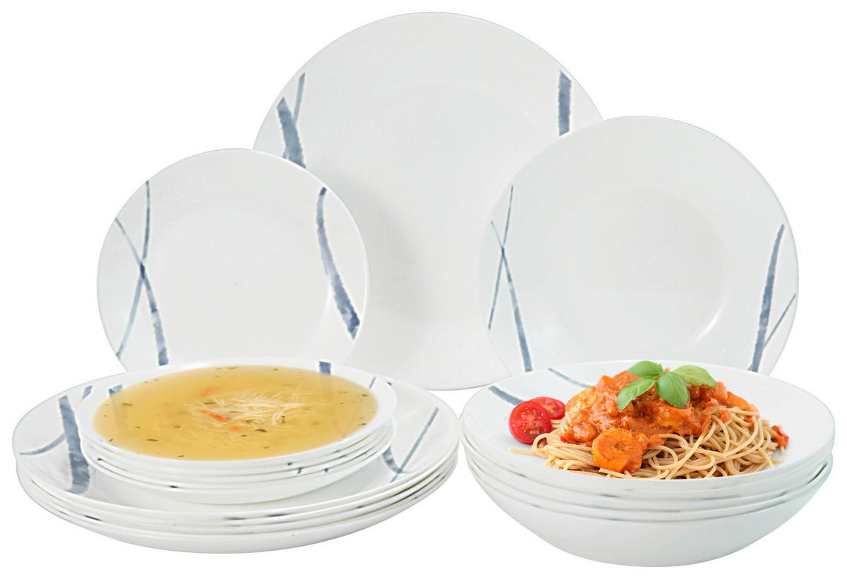 van Well Tafel-Set weiß Opal-Hartglas 2 tlg. Tafelset_Madrid_18tlg. - weiß - van Well