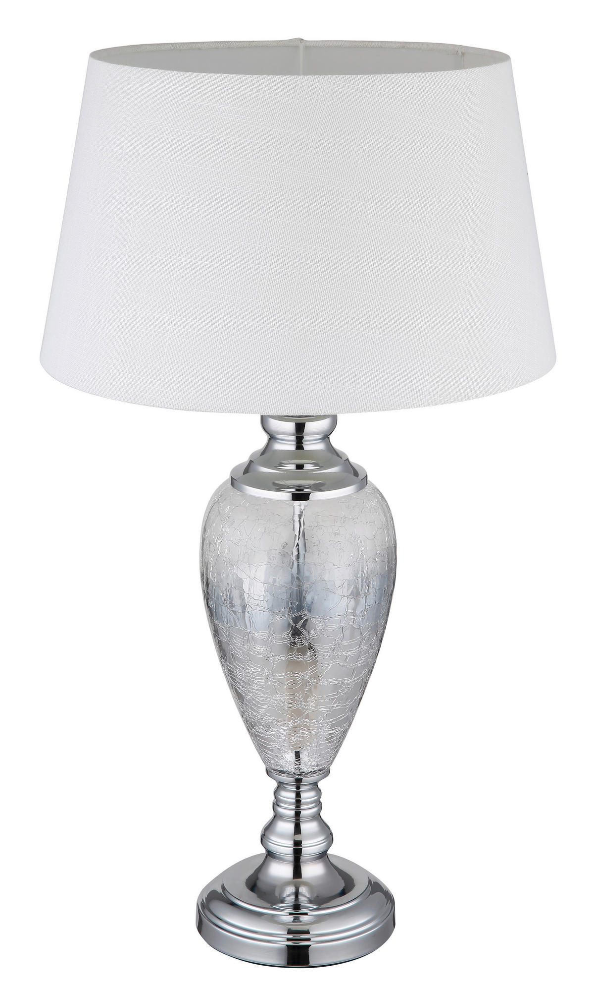 GLOBO Tischleuchte LEILA 24143W Chrom klar weiß Textil Metall Glas H/D: ca. 66x38 cm E27 1 Brennstellen LEILA - klar/weiß (38,00/66,00cm) - GLOBO