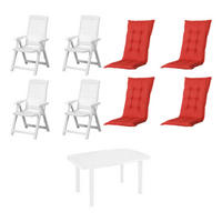 PROGARDEN,MADISON Gartensitzgruppe + Auflagen Tampa weiß Kunststoff B/H/L: ca. 90x109x140 cm Tampa - weiß/rot (140,00/90,00/109,00cm) - PROGARDEN,MADISON