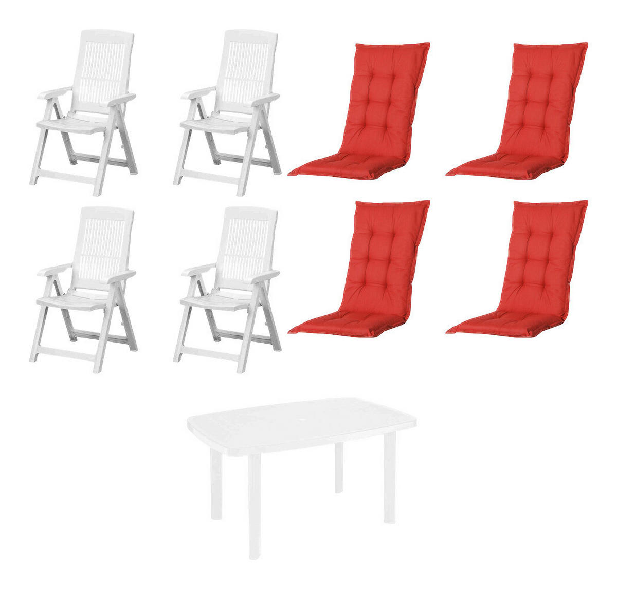 PROGARDEN,MADISON Gartensitzgruppe + Auflagen Tampa weiß Kunststoff B/H/L: ca. 90x109x140 cm Tampa - weiß/rot (140,00/90,00/109,00cm) - PROGARDEN,MADISON