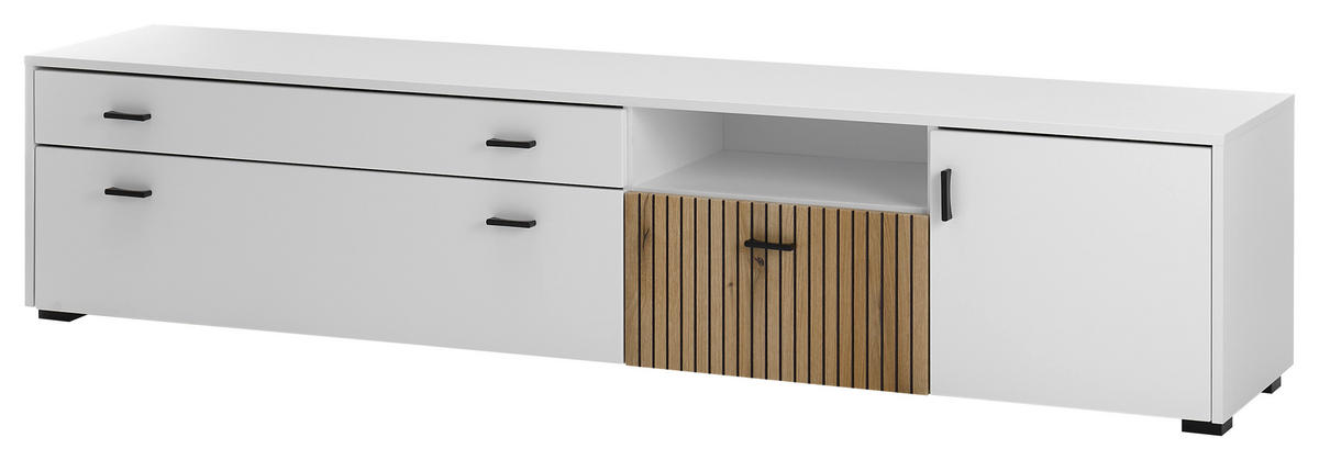 Lowboard Hudson weiß matt Eiche Evoke Coast Nachbildung B/H/T: ca. 200x44x42 cm Hudson - Eiche/weiß (200,00/44,00/42,00cm)