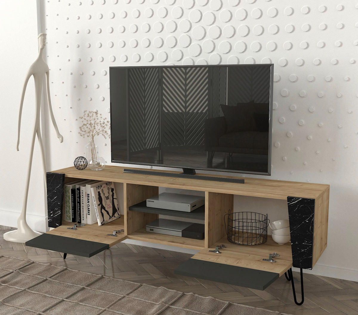 TV-Lowboard Fanten Safir Marmoroptik anthrazit B/H/T: ca. 150x52x36,8 cm Fanten - Marmoroptik/anthrazit (150,00/52,00/36,80cm) - moebel17