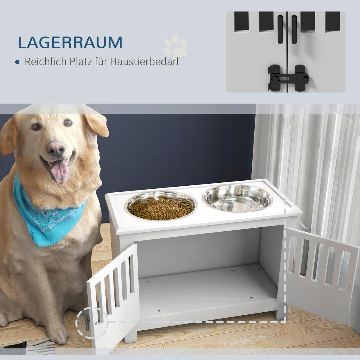 PawHut Futterstation weiß Stahl B/H/L: ca. 30x43x60 cm Futterstation - weiß (60,00/30,00/43,00cm) - PawHut