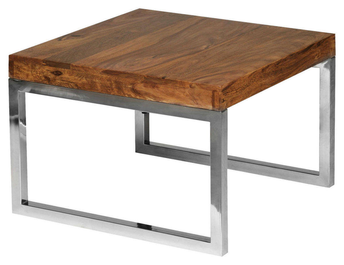 Beistelltisch natur Chrom verchromt Echtholz Metall B/H/T: ca. 60x40x60 cm Beistelltisch - natur/Chrom (60,00/40,00/60,00cm) - Wohnling