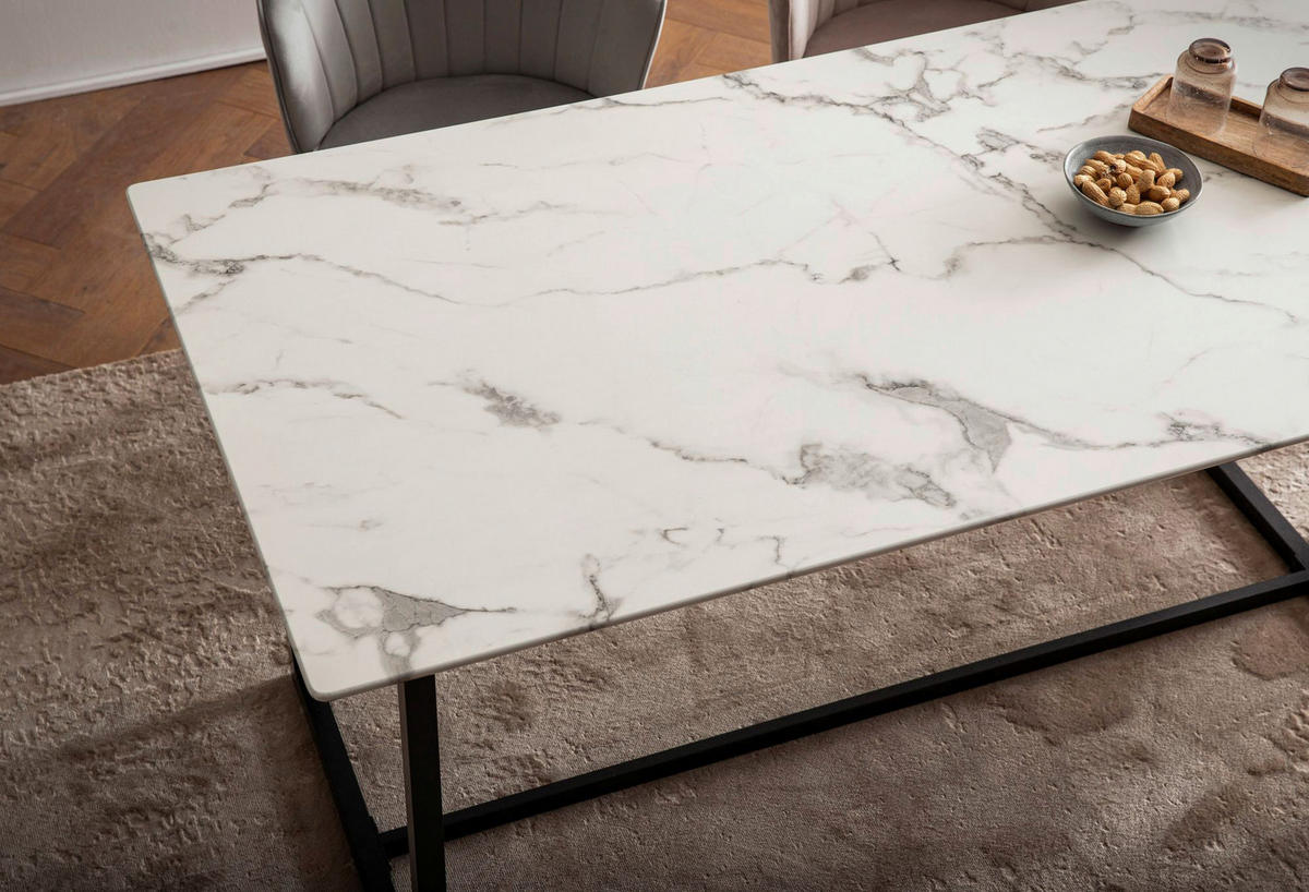 Esstisch weiß Marmor Optik B/H/T: ca. 200x76x90 cm Esstisch - weiß (200,00/76,00/90,00cm) - Wohnling