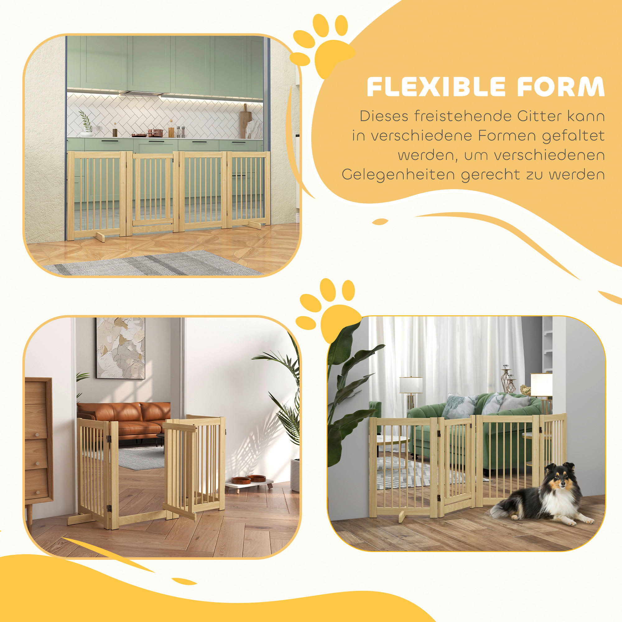 PawHut Schutzgitter natur Kiefer B/H/L: ca. 36x75x204 cm Schutzgitter - natur (204,00/36,00/75,00cm) - PawHut