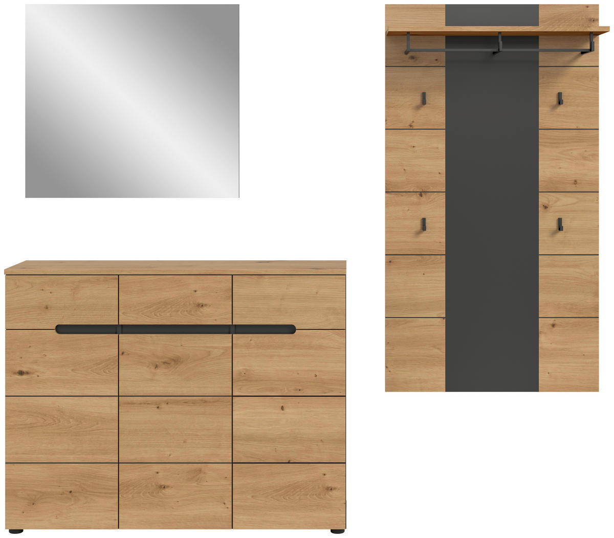 Garderobe Canu basaltgrau Nachbildung Artisan Nachbildung B/H/T: ca. 215x190x37 cm Canu - basaltgrau (215,00/190,00/37,00cm) - xonox.home