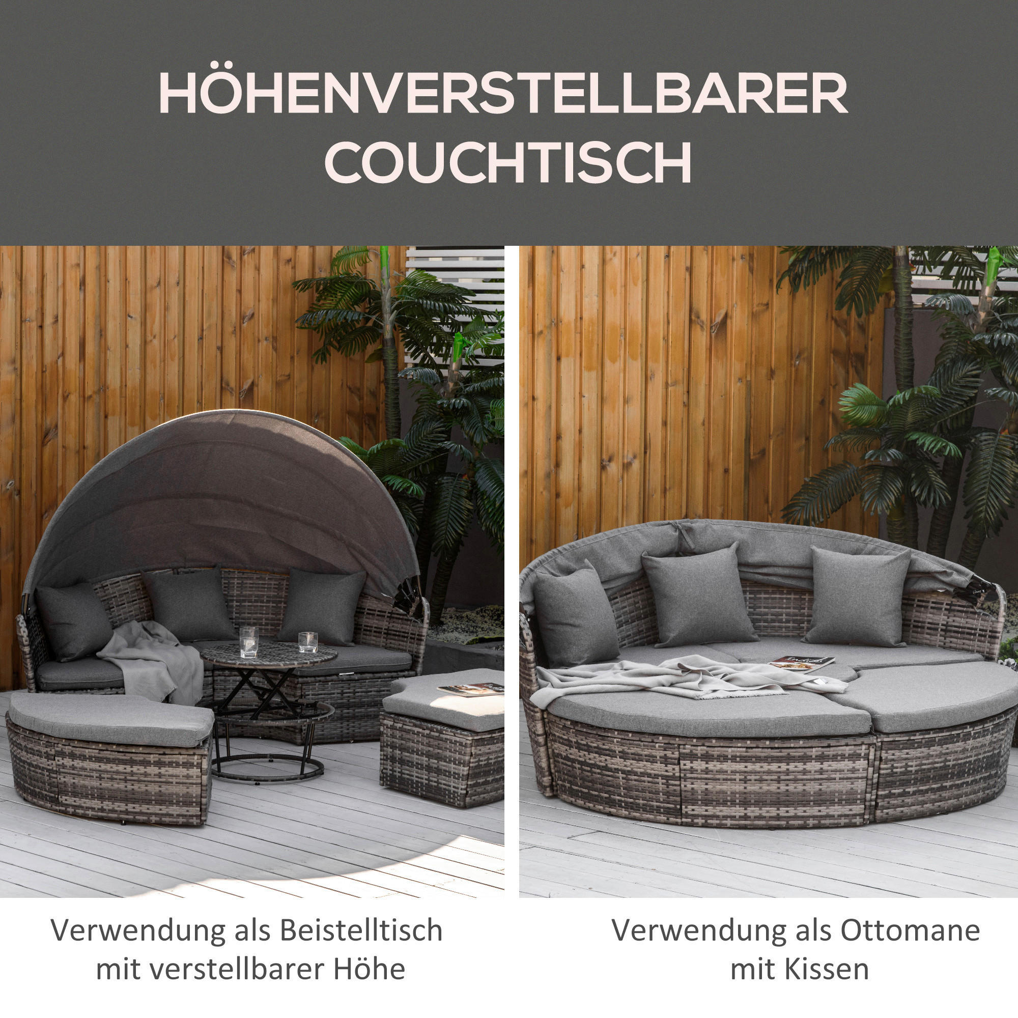 Outsunny Gartenliege grau Edelstahl B/H/L: ca. 180x175x147 cm Liege - grau (147,00/180,00/175,00cm) - Outsunny