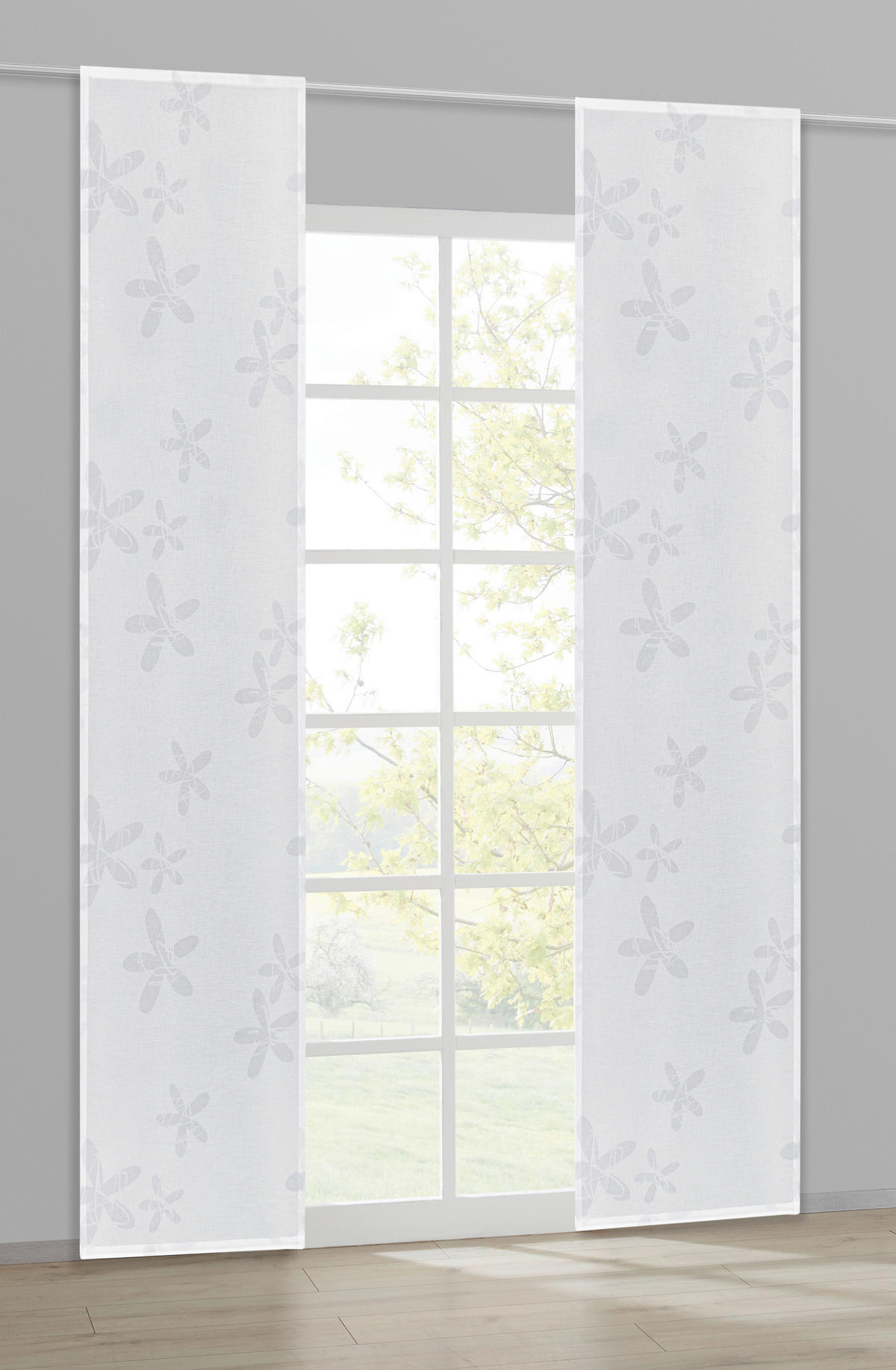 Schiebevorhang Blume hellgrau B/L: ca. 60x245 cm Blume - hellgrau/weiß (60,00/245,00cm) - Happy Home