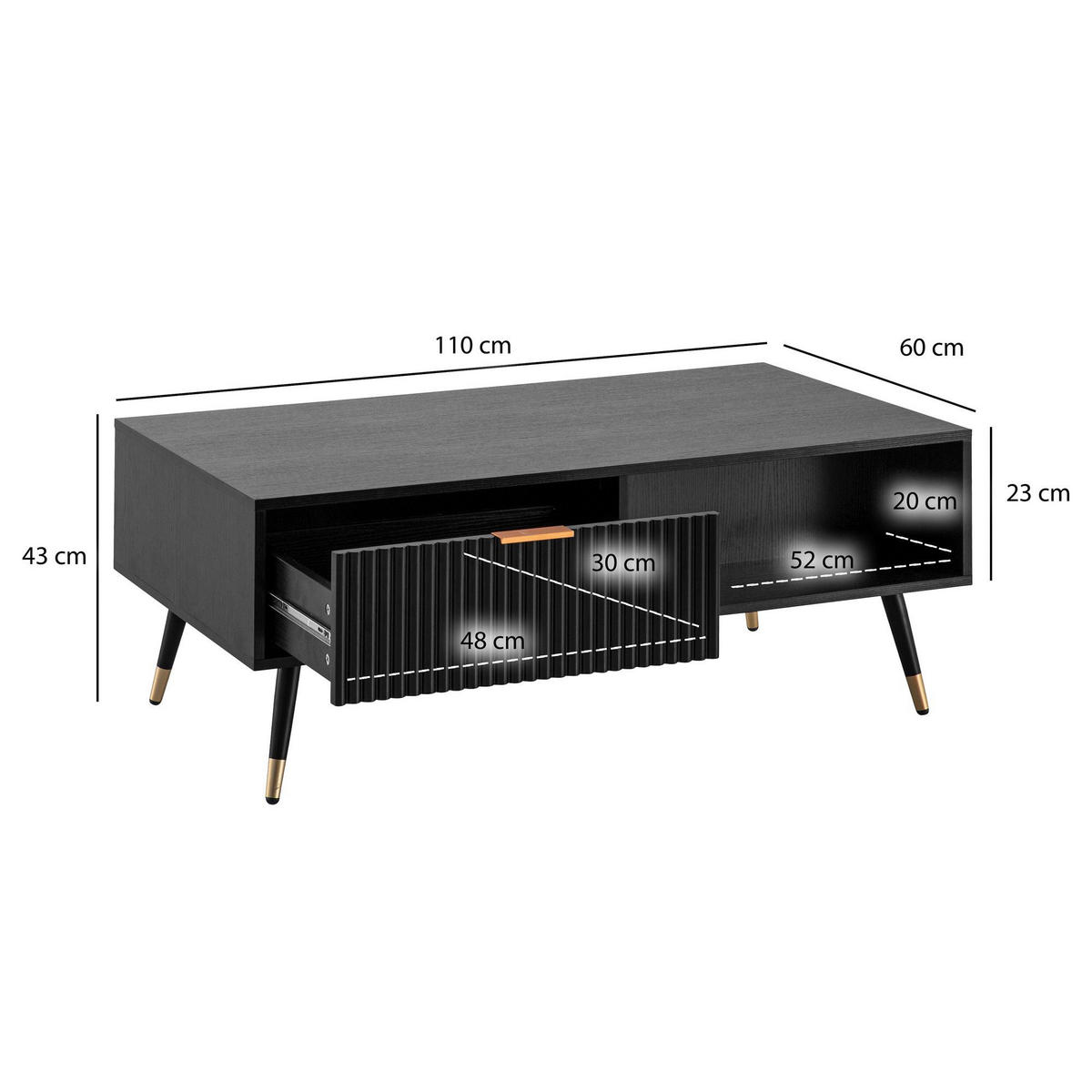 Couchtisch schwarz B/H/T: ca. 110x43x60 cm Couchtisch - schwarz (110,00/43,00/60,00cm) - Wohnling