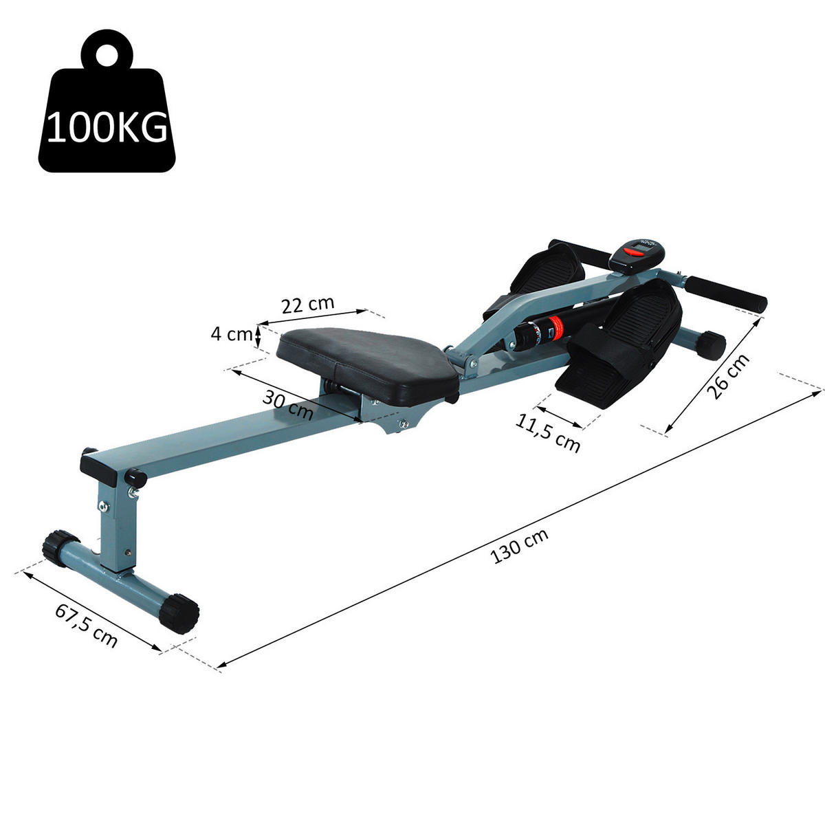 HOMCOM Ruderzugmaschine grauschwarz Stahl B/H/L: ca. 67,5x67x130 cm Ruderzugmaschine - grauschwarz (130,00/67,50/67,00cm) - HOMCOM