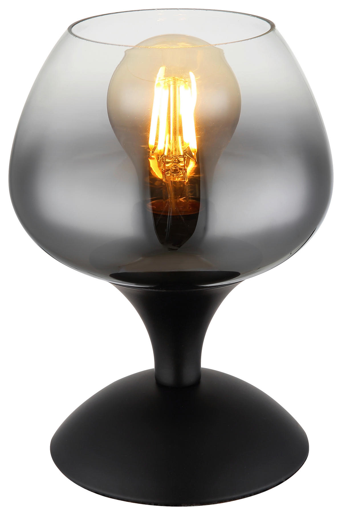 GLOBO Tischleuchte transparent Rauch schwarz Glas Metall H/D: ca. 20,5x15 cm E27 1 Brennstellen MAXY - schwarz/Rauch (15,00/20,50cm) - GLOBO