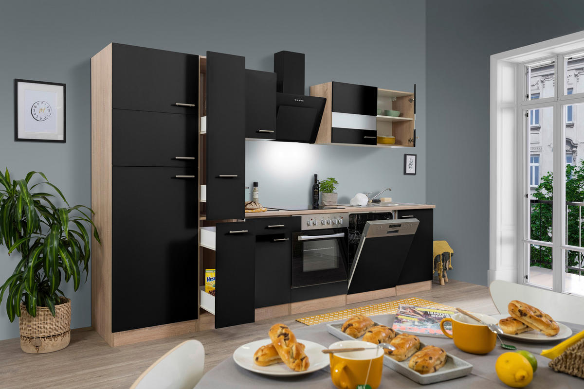 Respekta Küchenblock Economy schwarz B/H/T: ca. 310x200x60 cm Economy - Eiche/schwarz (310,00/200,00/60,00cm) - Respekta