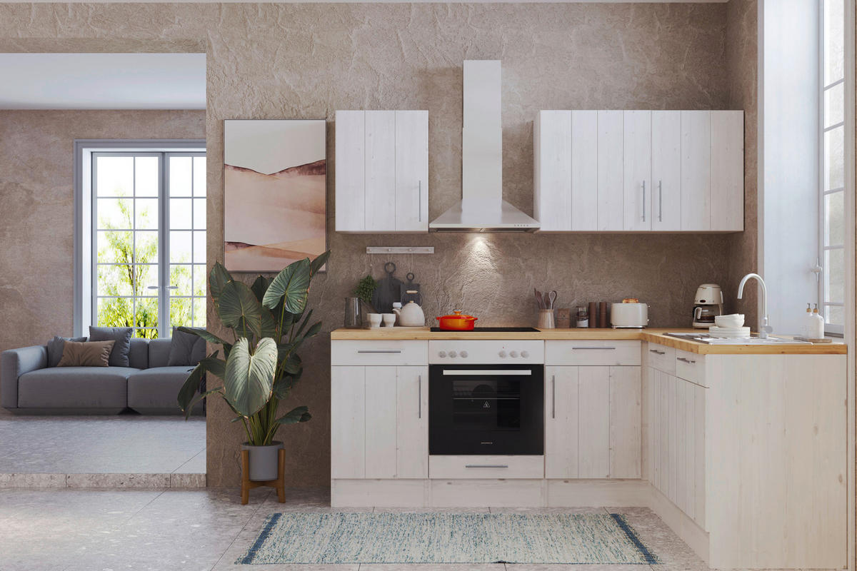 Respekta Winkelküche BERPL220LHWC weiß Lärche Nachbildung B/H/T: ca. 220x211x172 cm BERPL220LHWC - Eiche/weiß (220,00/211,00/172,00cm) - Respekta