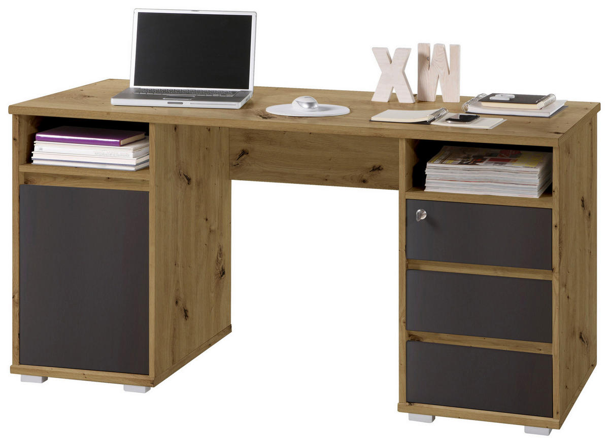 Schreibtisch Primus Eiche Artisan Nachbildung anthrazit B/H/T: ca. 145x74x65 cm Primus - Eiche/anthrazit (145,00/74,00/65,00cm)