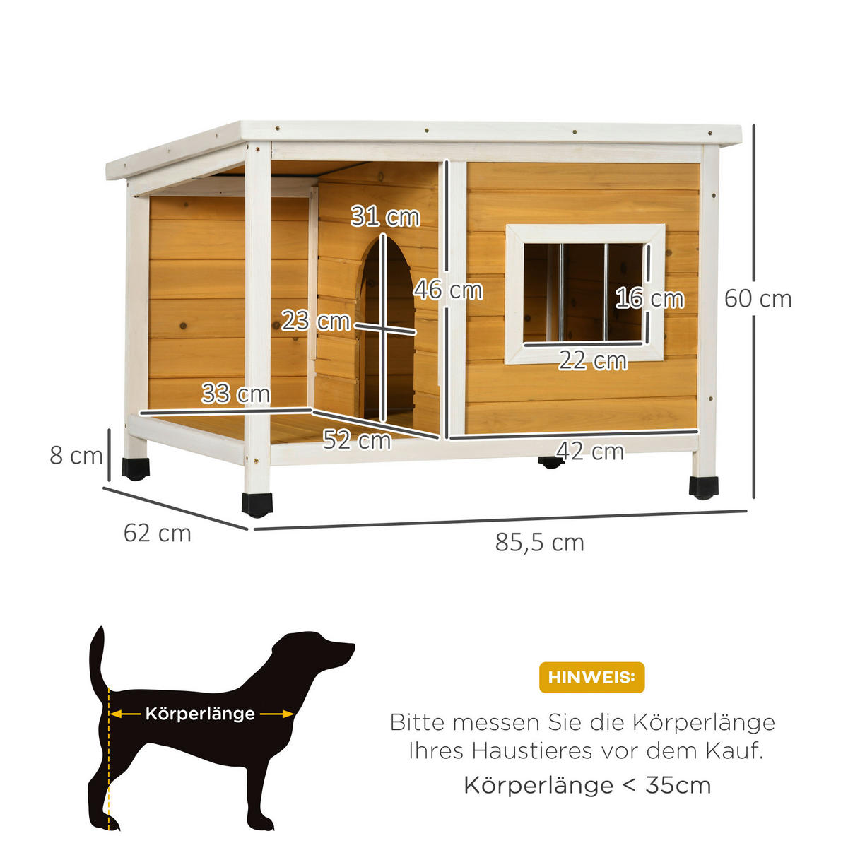 PawHut Hundehütte orange Holz B/H/L: ca. 62x60x85,5 cm Hundehütte - orange (85,50/62,00/60,00cm) - PawHut