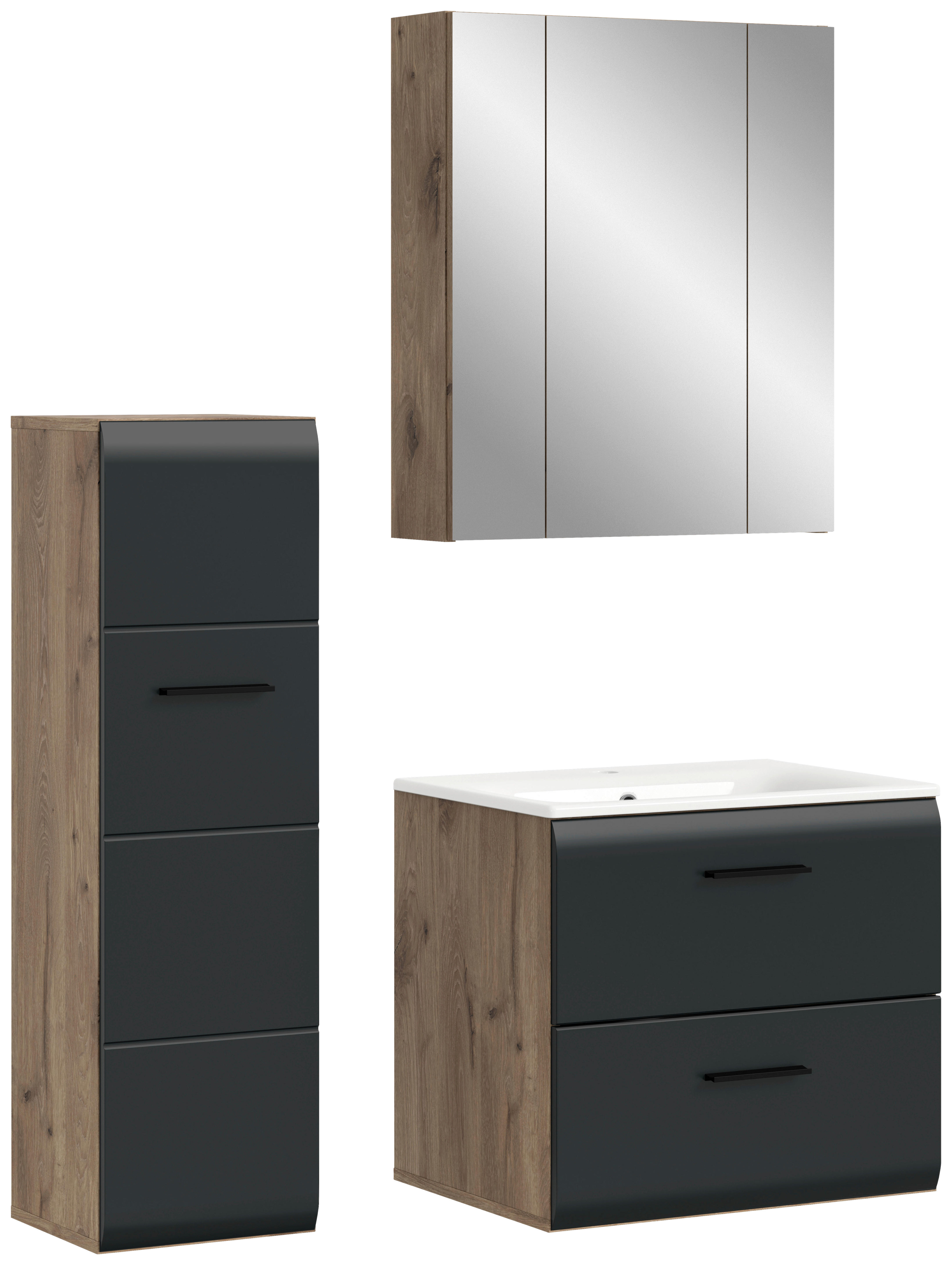 Badezimmer-Set Ice Nox Oak Nachbildung schwarz matt B/H/T: ca. 105x185x46 cm Ice - schwarz (105,00/185,00/46,00cm) - xonox.home