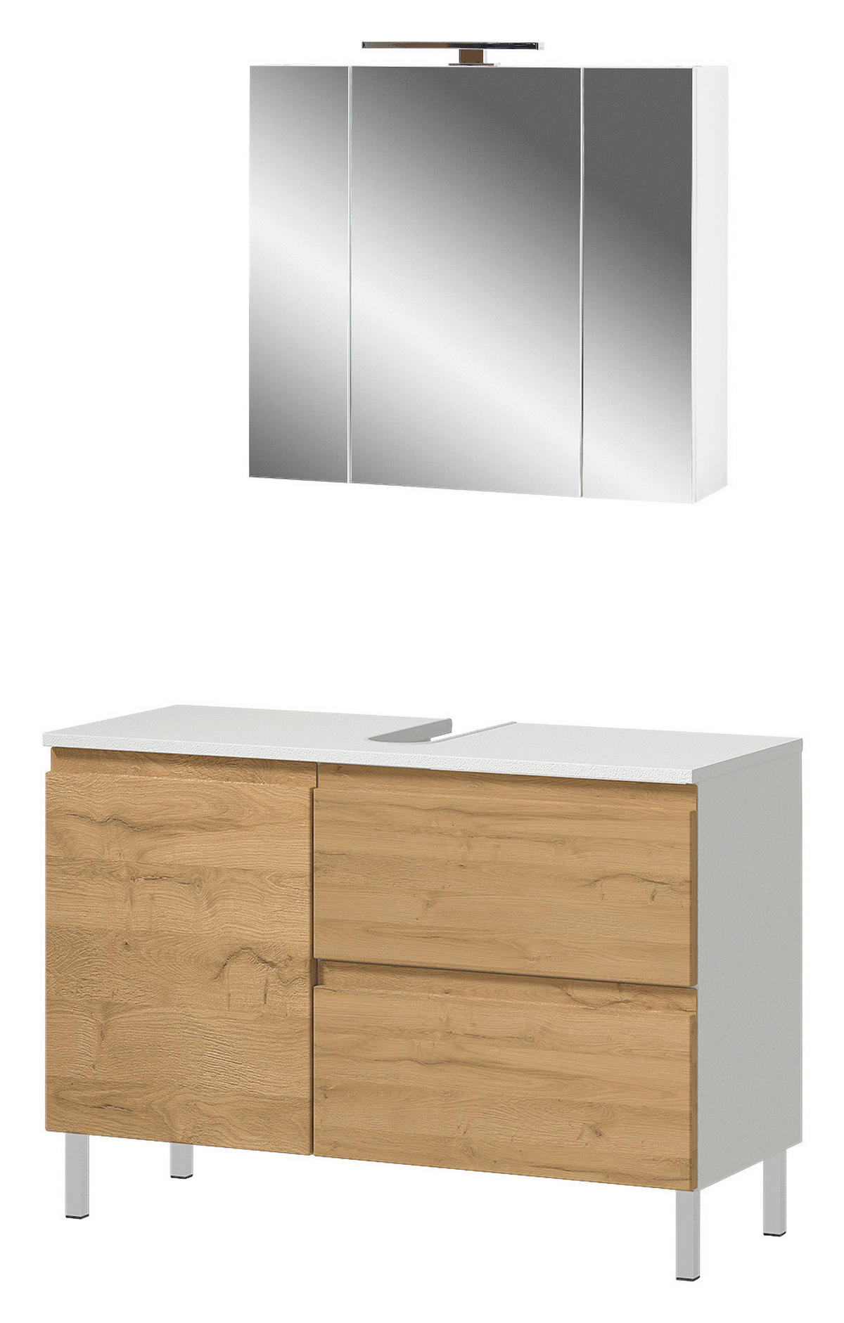 Badezimmer-Set 7950-559 weiß Eiche Grand-Son Nachbildung B/H/T: ca. 80x190x34 cm 7950-559 - Eiche/weiß (80,00/190,00/34,00cm) - Germania