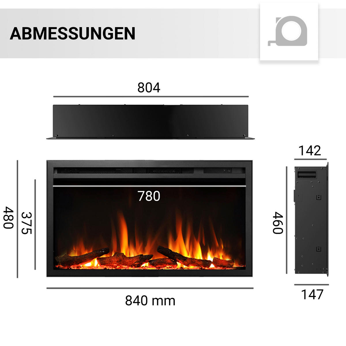 Balderia Elektrischer-Kamin Atlanta EF385B schwarz B/H/L: ca. 14,7x48x84 cm Elektro-Kamin Atalanta 33" - schwarz (84,00/14,70/48,00cm) - Balderia