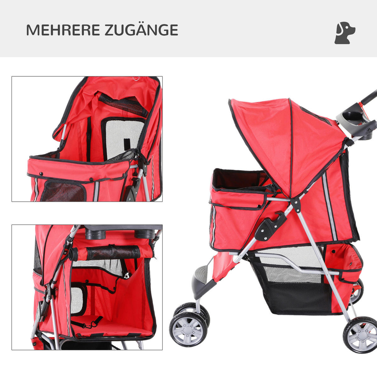 PawHut Hunde-Zubehör rot Polyester B/H/L: ca. 45x75x97 cm Hundewagen - rot (97,00/45,00/75,00cm) - PawHut