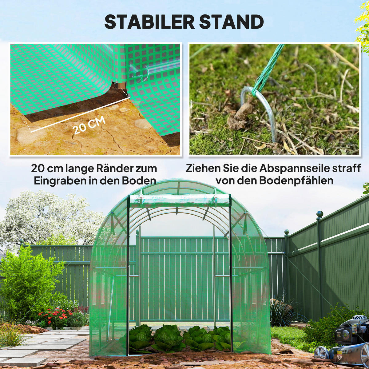 Outsunny Folientunnel B/H/L: ca. 200x195x300 cm Folientunnel - grün (300,00/200,00/195,00cm) - Outsunny