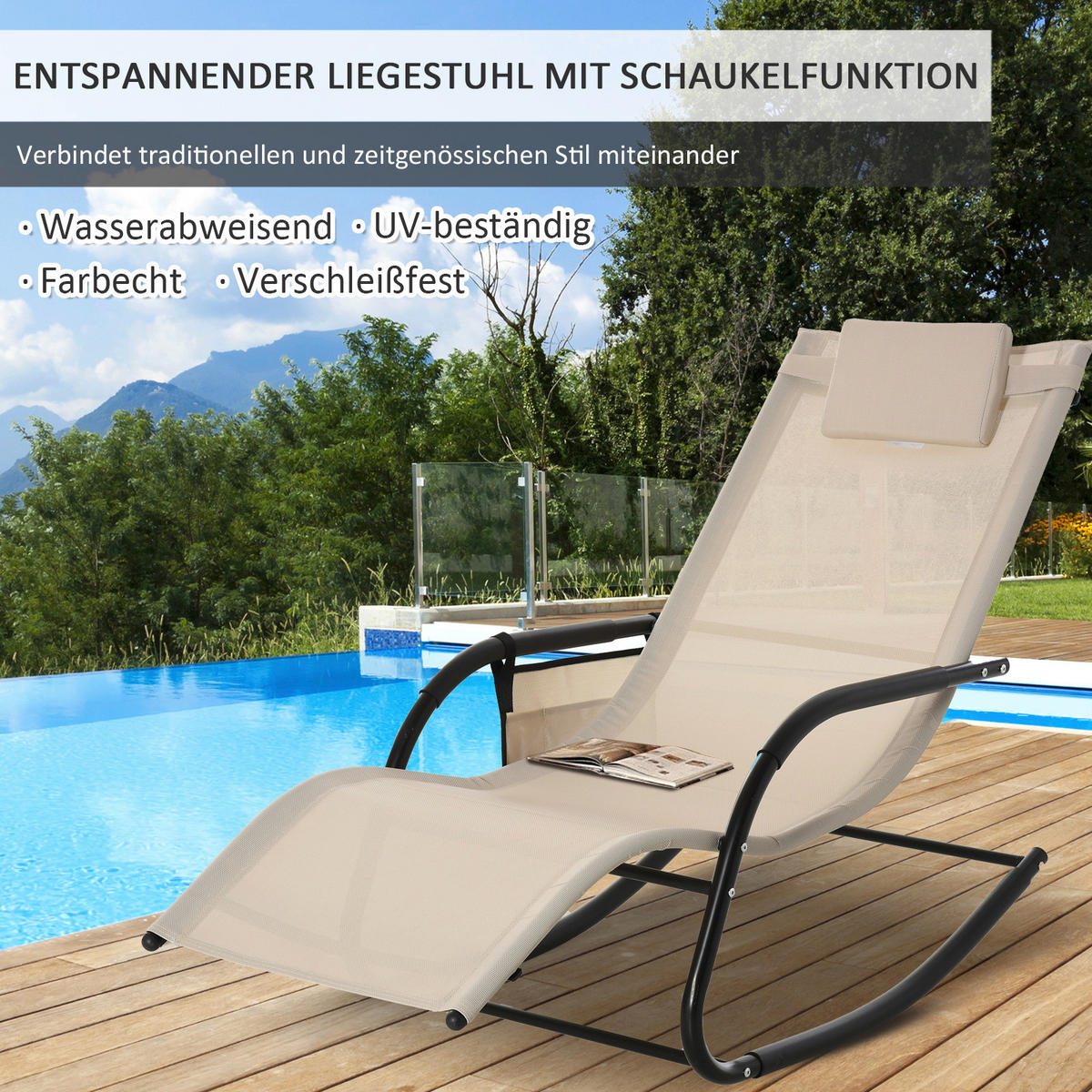 Outsunny Schaukelstuhl braun Metall B/H/L: ca. 62x88x150 cm Schaukelstuhl - braun (150,00/62,00/88,00cm) - Outsunny