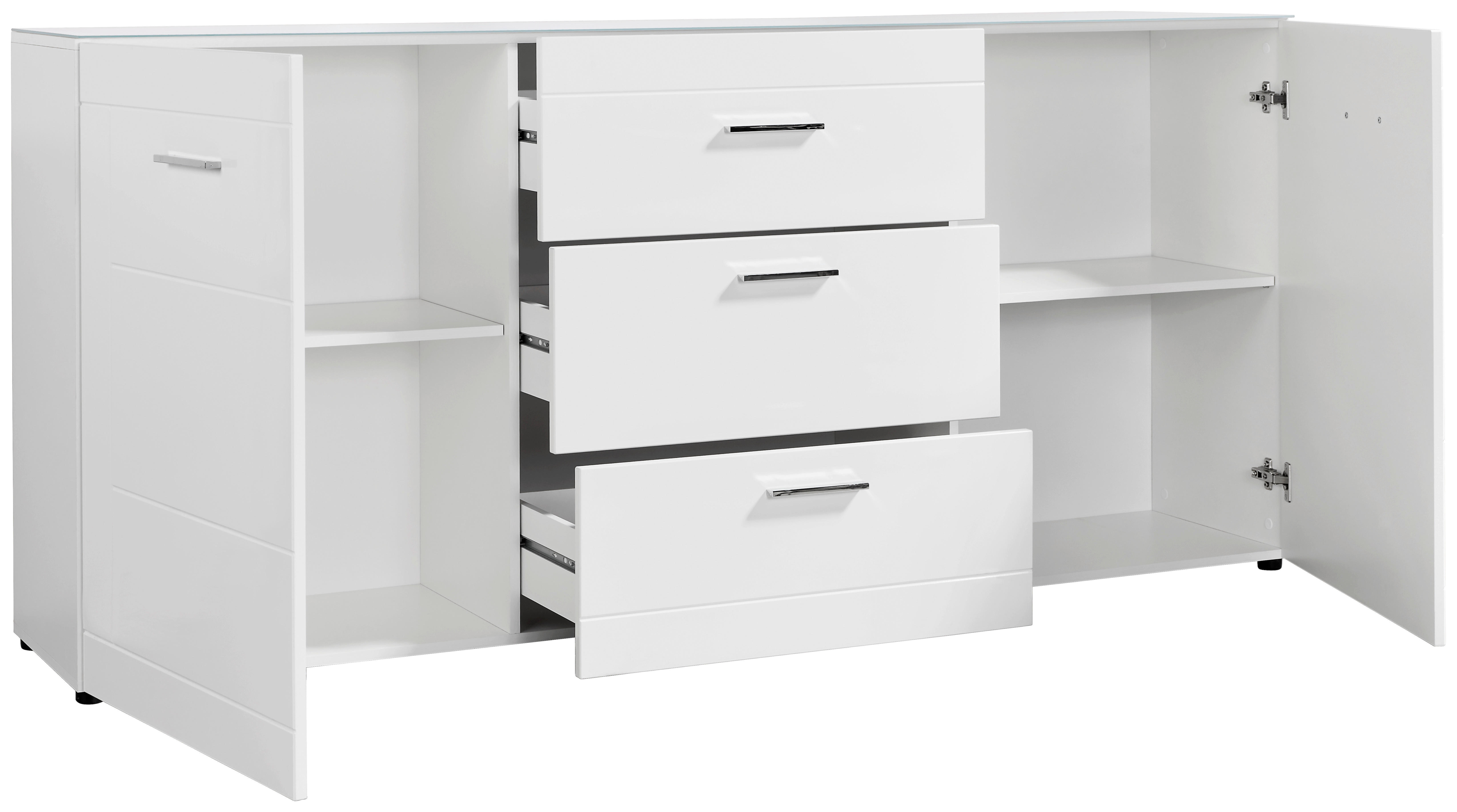Sideboard Atlanta weiß Hochglanz perlweiß Optik B/H/T: ca. 192x88x40 cm Atlanta - weiß/Chrom (192,00/88,00/40,00cm)