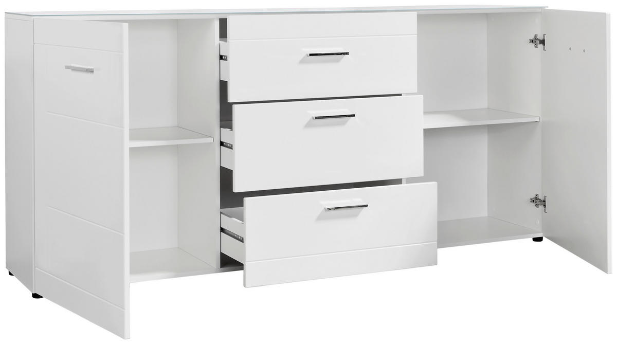 Sideboard Atlanta weiß Hochglanz perlweiß Optik B/H/T: ca. 192x88x40 cm Atlanta - weiß/Chrom (192,00/88,00/40,00cm)