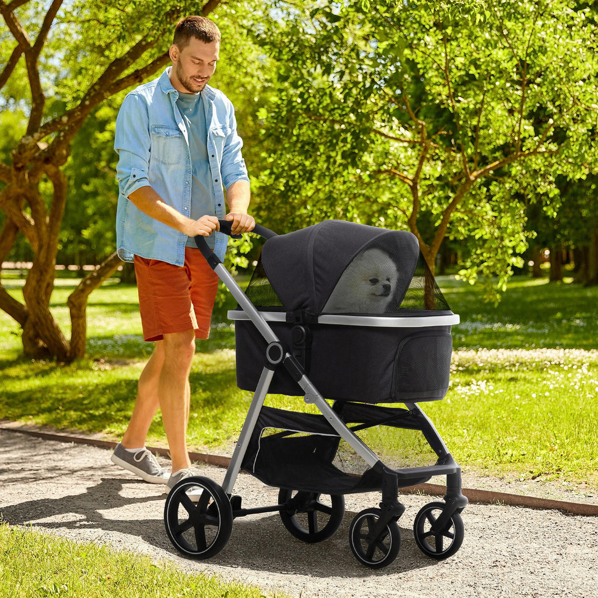 PawHut Hunde-Zubehör schwarz Polyester B/H/L: ca. 58x83x102 cm Hundewagen - schwarz (102,00/58,00/83,00cm) - PawHut