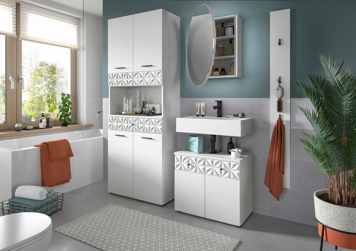 Badezimmer-Set Prisma weiß B/H/T: ca. 60x187x37 cm Prisma - weiß (60,00/187,00/37,00cm) - xonox.home