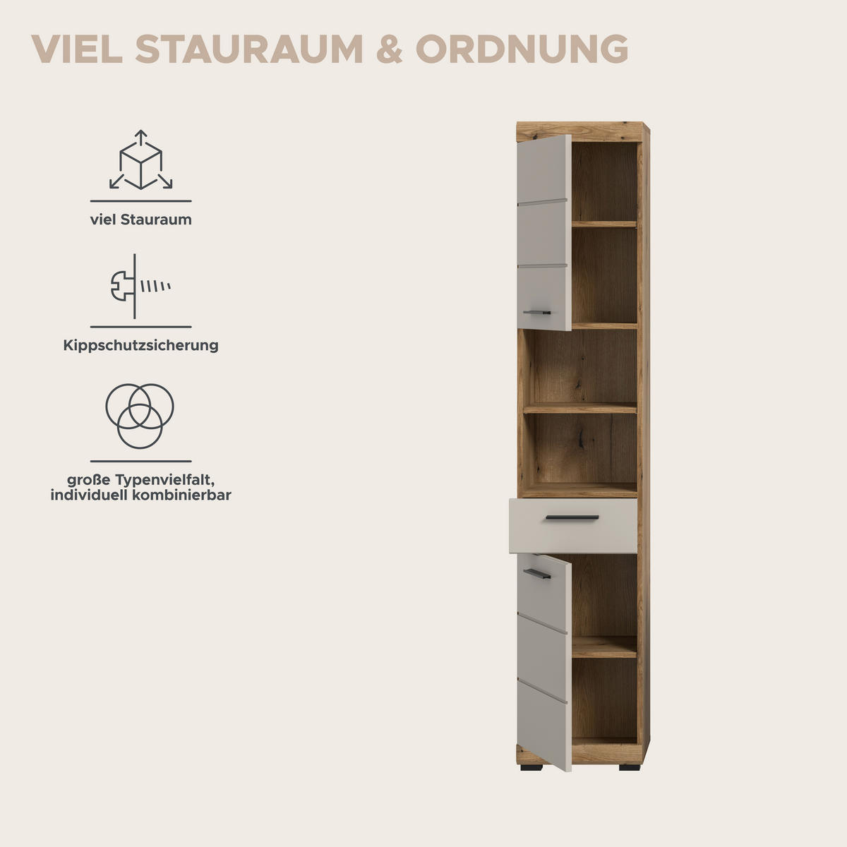 Badhochschrank Scout Evoke Oak Nachbildung Kaschmirgrau Nachbildung B/H/T: ca. 37x191x31 cm Scout - Kaschmirgrau (37,00/191,00/31,00cm) - xonox.home