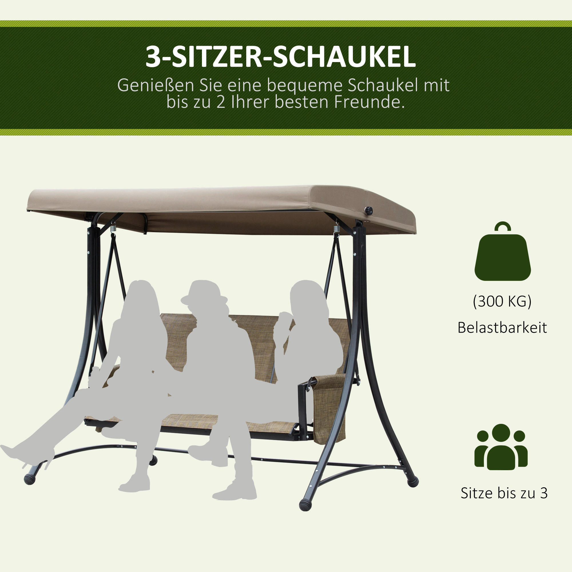 Outsunny Hollywoodschaukel braun Polyester B/H/L: ca. 128x172x196 cm Hollywoodschaukel - braun (196,00/128,00/172,00cm) - Outsunny