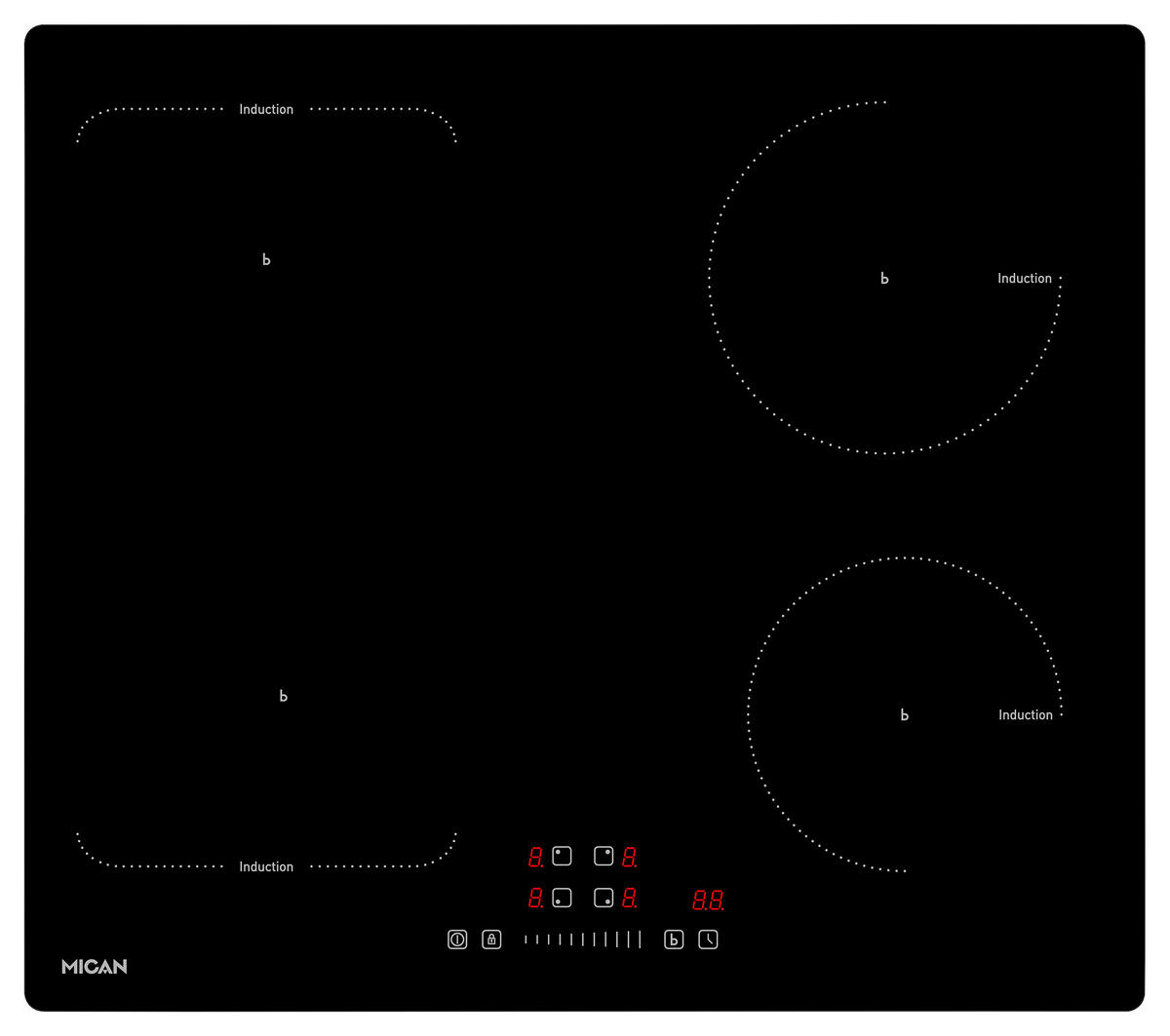 Mican Induktionskochfeld IKA4ZFZ schwarz Schwarzglas B/H/T: ca. 59x5,5x52 cm IKA4ZFZ - schwarz (59,00/5,50/52,00cm) - Mican
