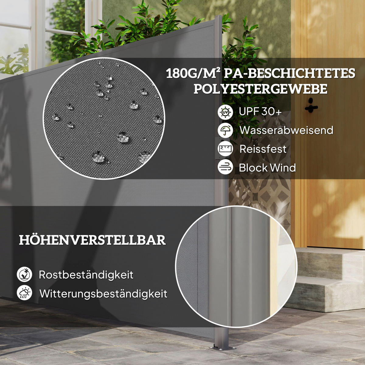 Outsunny Seitenmarkise dunkelgrau Aluminium B/H/L: ca. 1x180x300 cm Seitenmarkise - dunkelgrau (300,00/1,00/180,00cm) - Outsunny