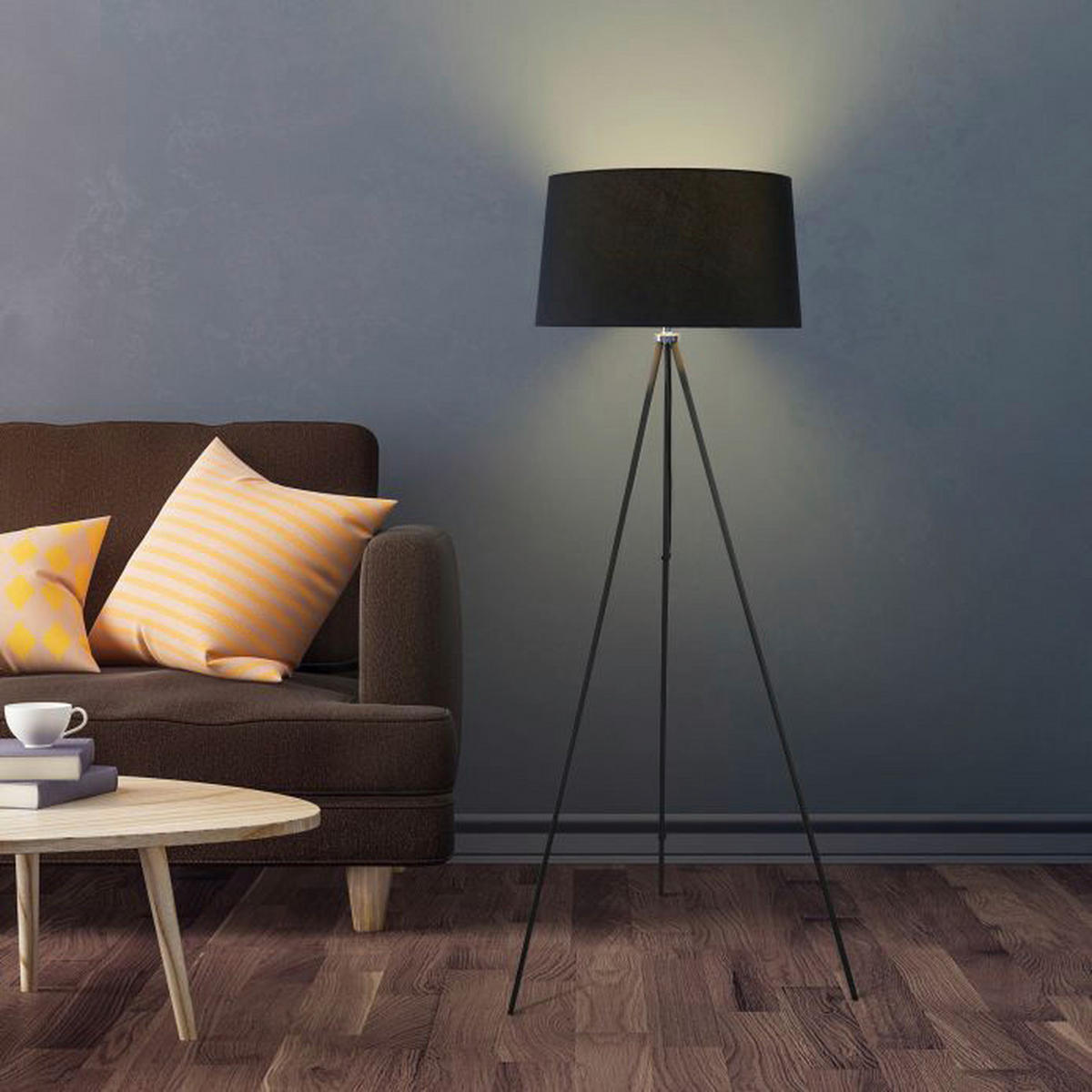HOMCOM Tripod Stehleuchte B31-111V01BK Tripod schwarz Stoff Metall B/H/L: ca. 48x156x48 cm E27 1 Brennstellen Tripod Stehleuchte B31-111V01BK - schwarz (48,00/48,00/156,00cm) - HOMCOM