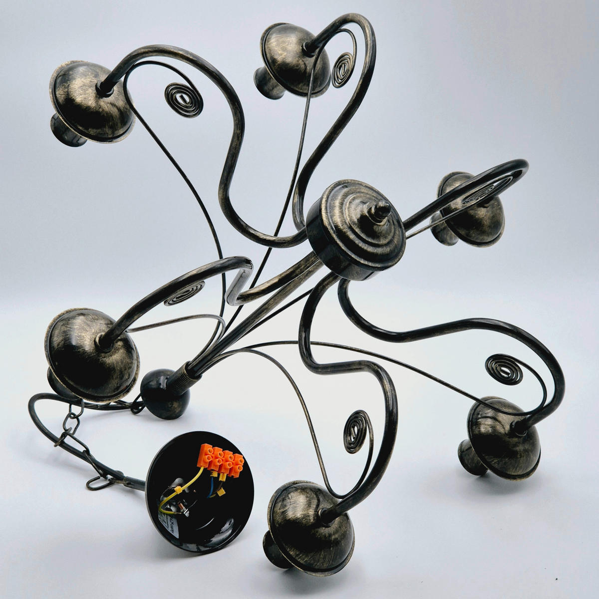 Lamkur Kronleuchter schwarz Stahl B/H/L: ca. 57x72x57 cm E14 6 Brennstellen DONATO - schwarz (57,00/57,00/72,00cm) - Lamkur