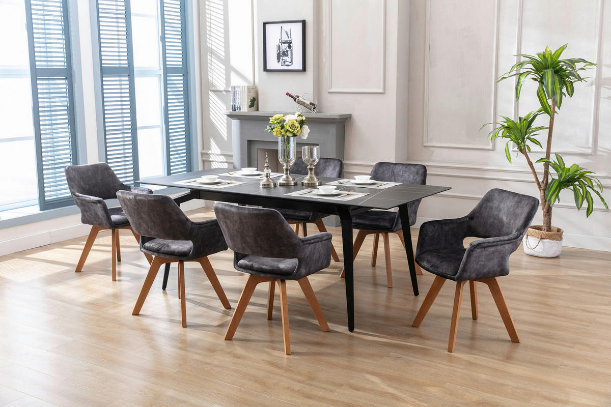 Stuhl KLARA  2er-Set anthrazit Vintage Samt Holz B/H/T: ca. 52x89x63,5 cm KLARA  2er-Set - anthrazit (52,00/89,00/63,50cm) - byLIVING