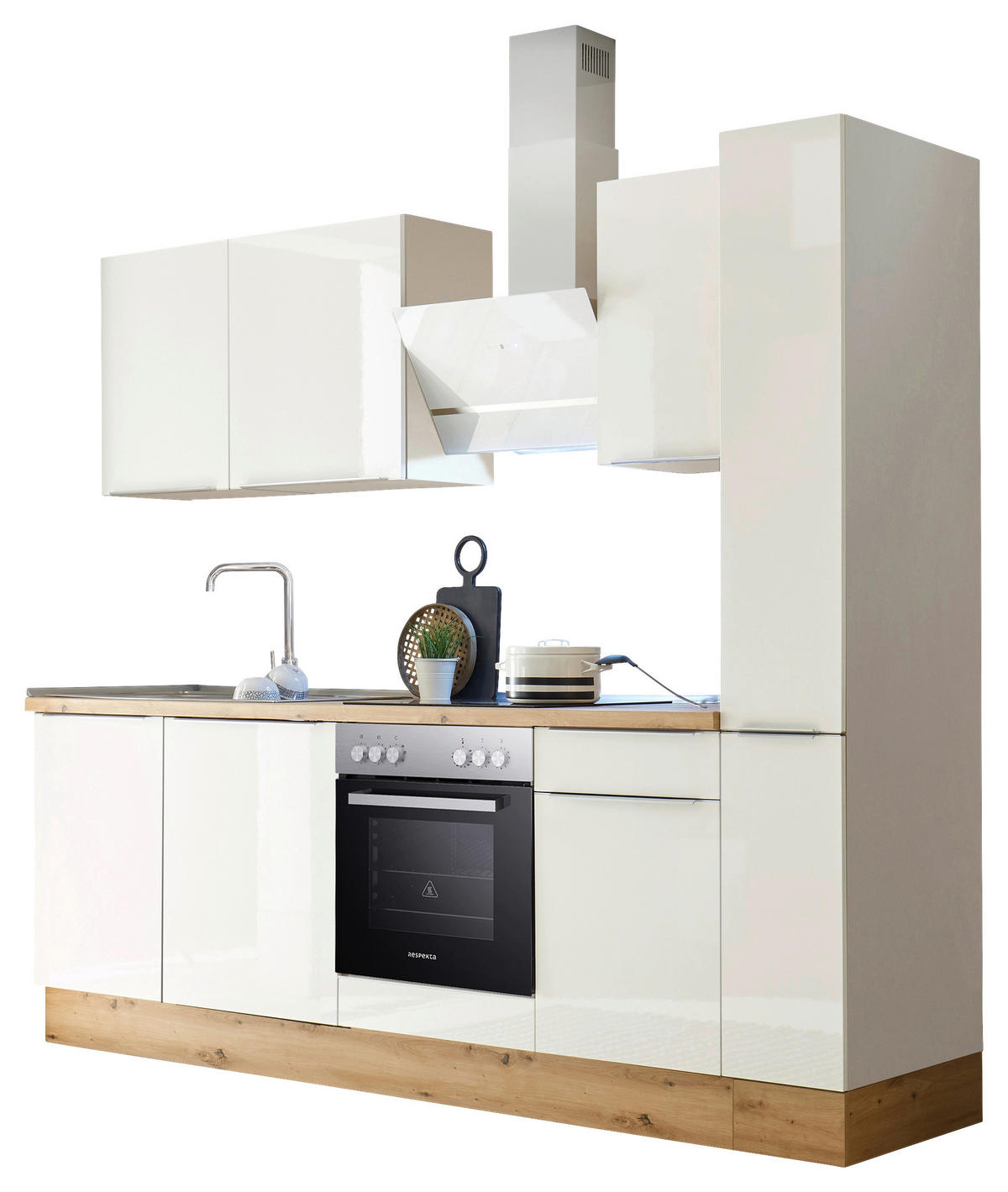 Respekta Küchenblock Marleen weiß Hochglanz B/H/T: ca. 250x211x60 cm Marleen - Eiche/weiß (250,00/211,00/60,00cm) - Respekta