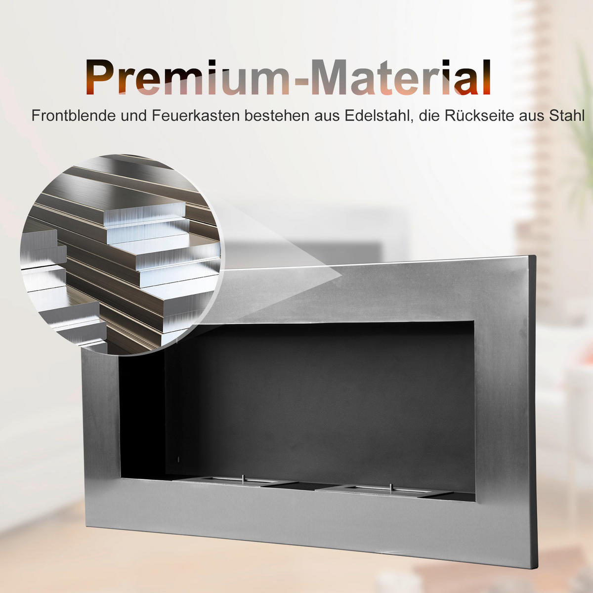 HOMCOM Wandkamin silber Edelstahl B/H/T: ca. 110x54x14 cm Wandkamin - silber (110,00/54,00/14,00cm) - HOMCOM