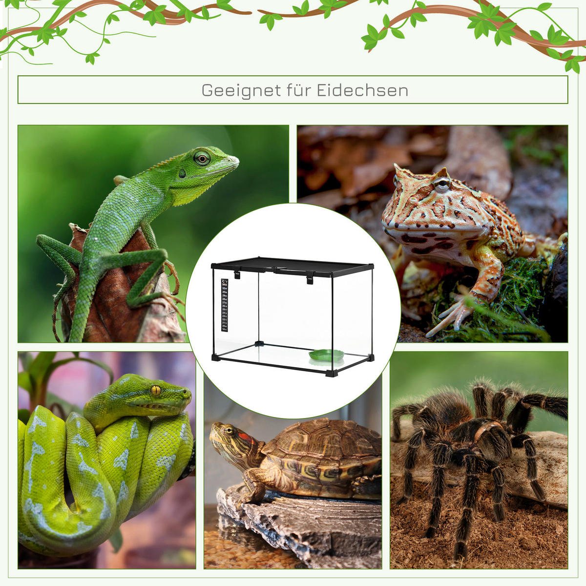 PawHut Terrarium schwarz Edelstahl B/H/L: ca. 30x50x35 cm Terrarium_für_Reptilien - schwarz (35,00/30,00/50,00cm) - PawHut