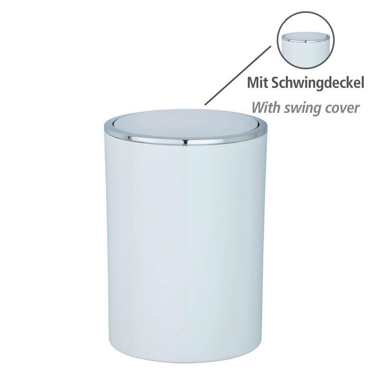 Schwingdeckeleimer weiß silber Kunststoff H/D: ca. 26x19 cm Schwingdeckeleimer_Inca white - weiß/silber (19,00/26,00cm) - Wenko