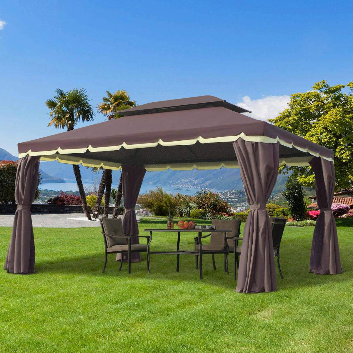 Outsunny Pavillon kaffee Aluminium B/H/L: ca. 290x280x390 cm Pavillon - schwarz/kaffee (390,00/290,00/280,00cm) - Outsunny
