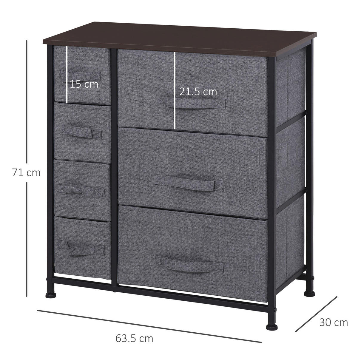 HOMCOM Aufbewahrungsregal dunkelgrau Edelstahl B/H/L: ca. 30x63,5x71 cm Schubladenschrank - dunkelgrau (71,00/30,00/63,50cm) - HOMCOM